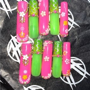 Spring peek a boo glow in the dark gel nails
